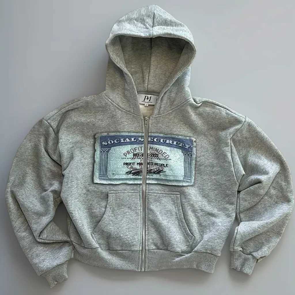 Y2K retro grey zip hoodies women card printed cardigan long slves personzed patterns new york strt style strt hooded X250910 L2510187QDP