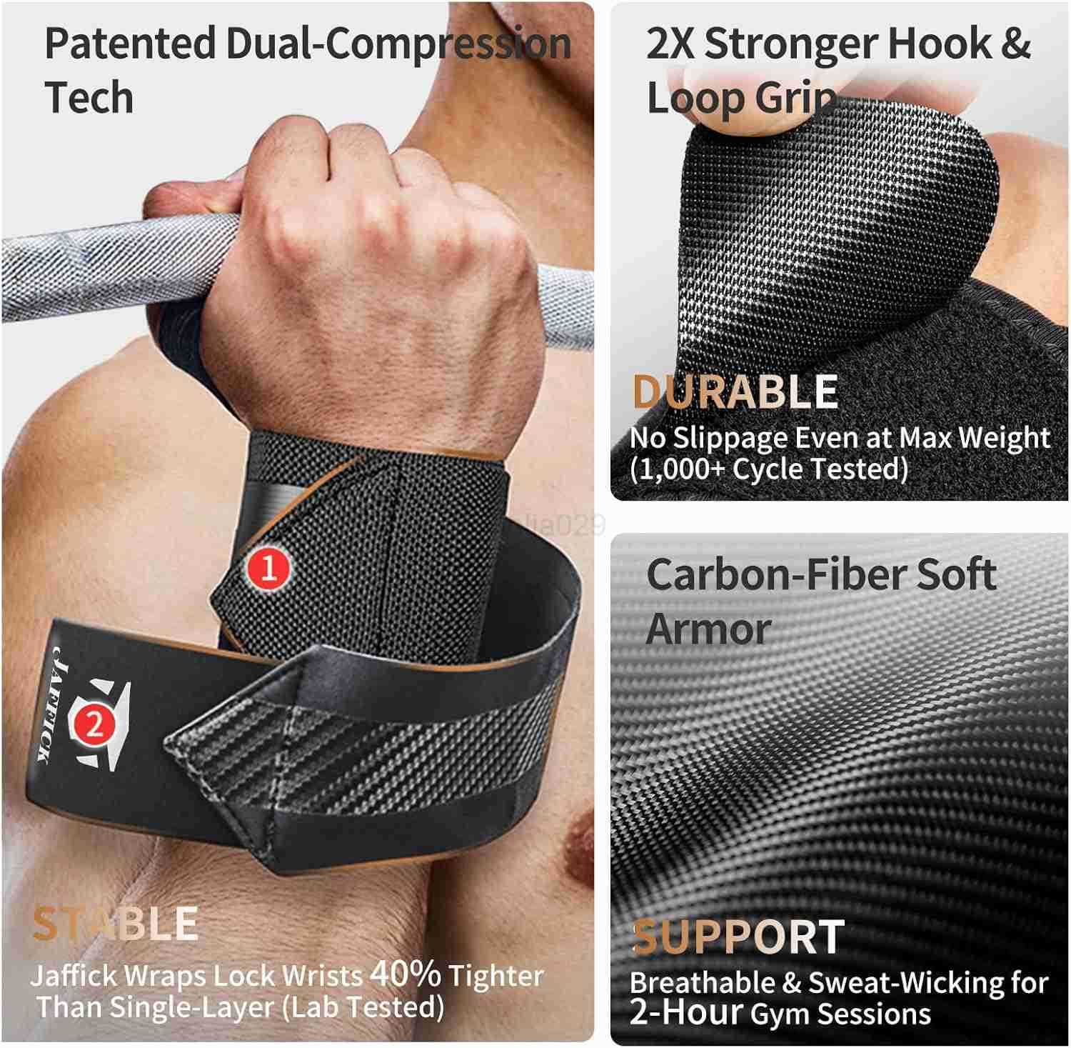 DoubleLayer Reinforced Wrist Wraps for Weightlifting Men Women Thumb Loop Design for Powerlifting Crossfit Bodybuilding Deadlifting Fits Both Hands W2