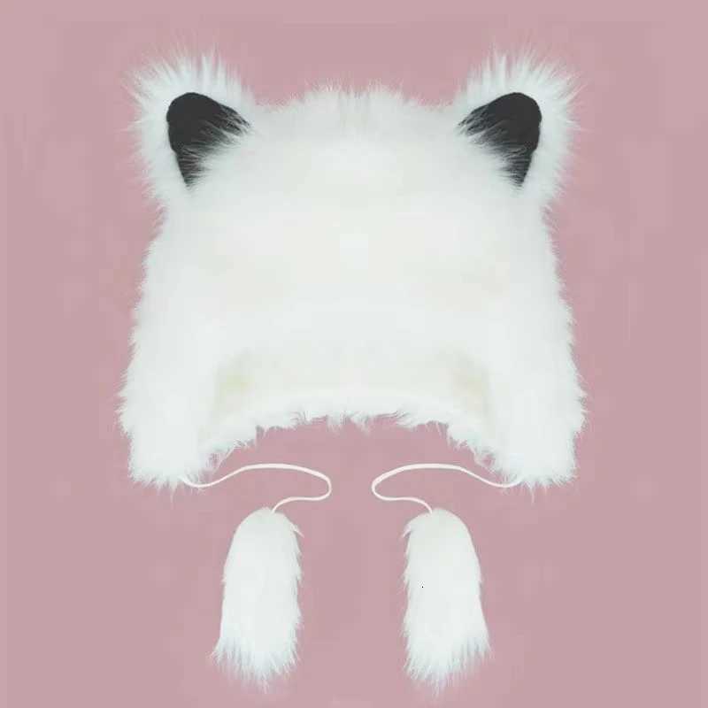 Kaii Fluffy Cat Ear Beanies C Funny Anime Hat Plush Faux Fur Cute Animals Performance Cosplay Props Costume Party HatsXJ250910