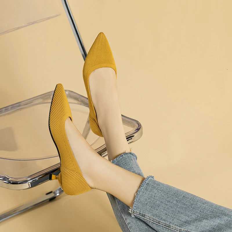 Womens large shoes 2025 highheeled shoes solid color knitted breathable rubber antiskid sole spring and autumn latex insole W250910