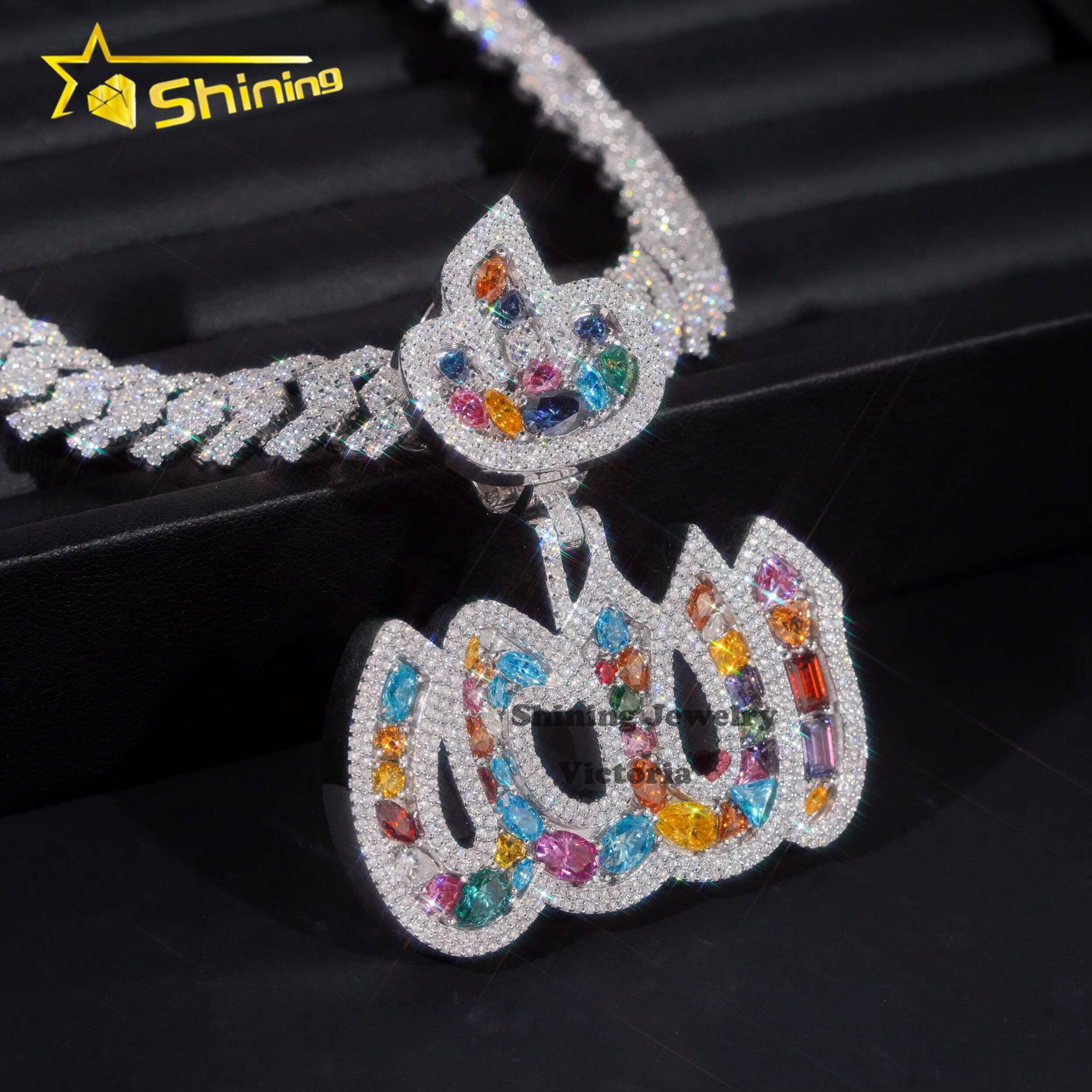 Custom Iced Out 925 Silver Fashion Jewelry Pendants Charms Hip Hop Soild 2 VVS Moissanite Colorful Diamond Fire Allah Pendant