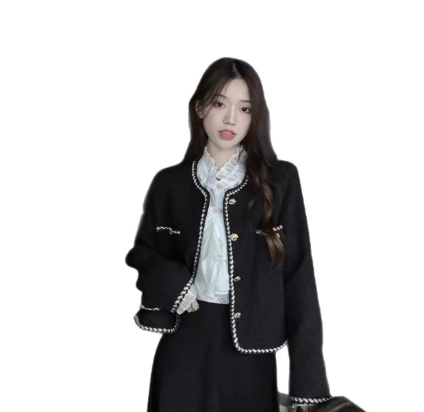MEXZT Vintage Tweed Jacket Women Elegant Cropped Quilted Coat Commute Black Blazer Winter Ladies Korean Short Outerwear Tops 250718