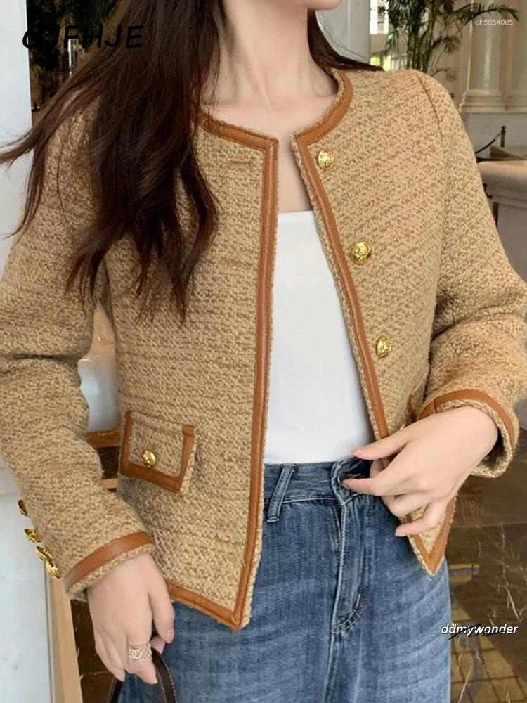 Women's Jackets CJFHJE High Street O-Neck Vintage Women Elgeant Woolen Tweed Brand Jacket Lady Autumn Winter Fashion Suit Coats Female