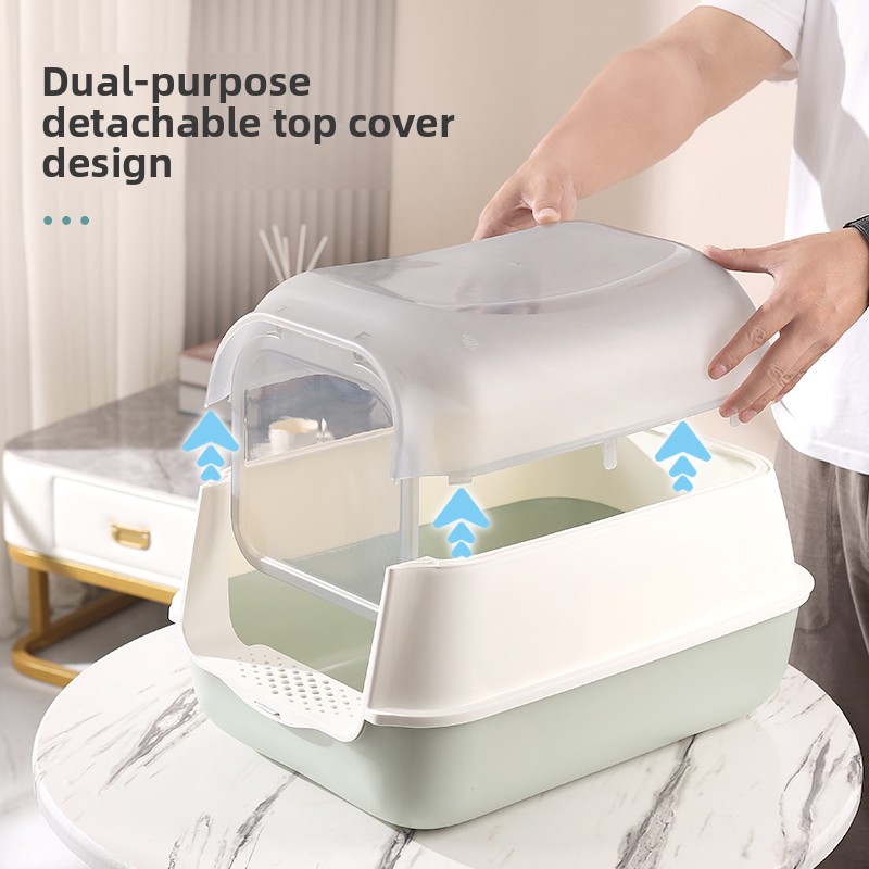 Full Enclosed Cat Litter Box with Transparent Lid, Anti-Splash & Odor-Control Hooded Cat Toilet, Easy-Clean Indoor Cat Litter Tray for Modern Home Dec