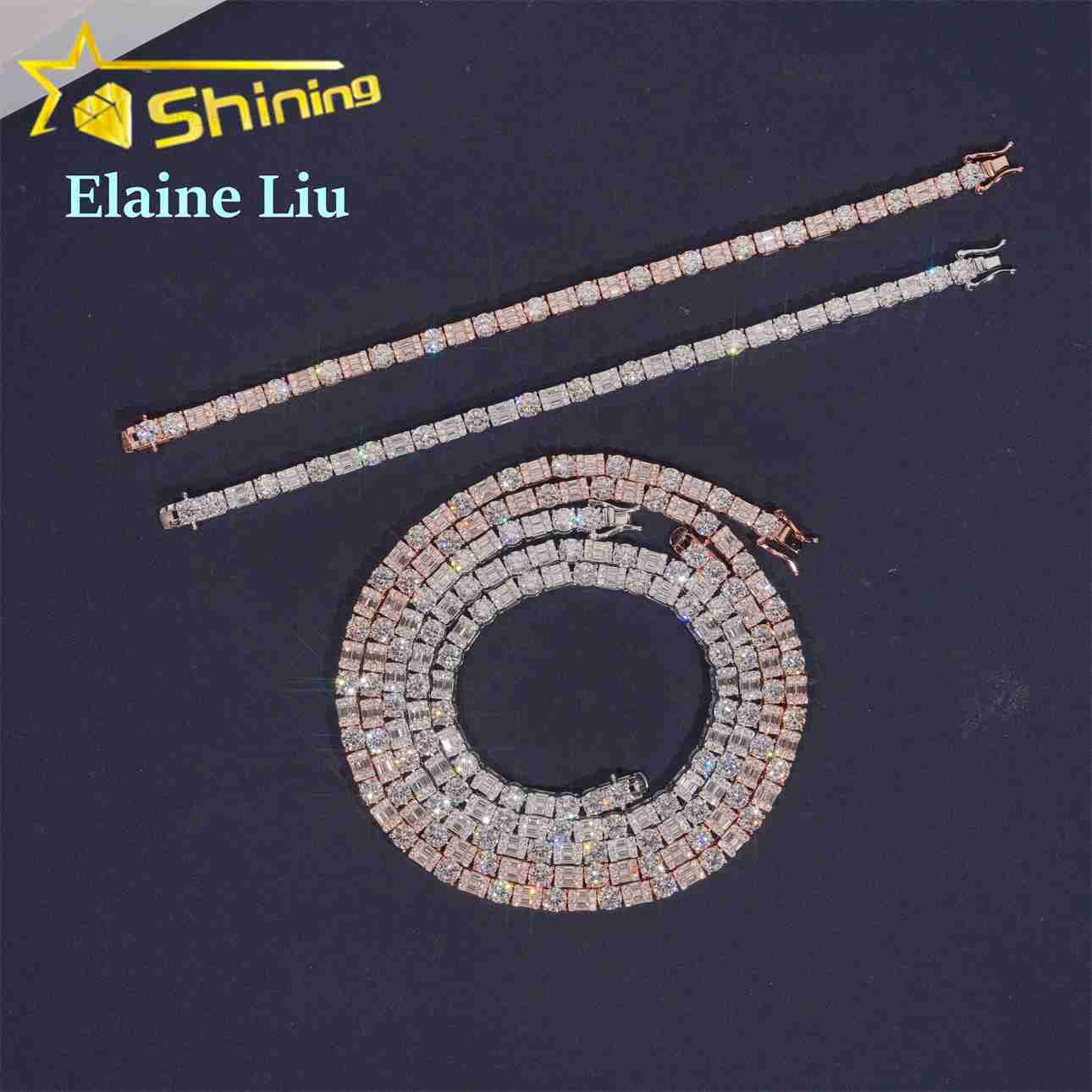 5MM Iced Out Lad Diamond Hip Hop Jewelry VVS Moissanite Tennis Necklace Men Sterling Silver 925 Tennis Chain Bracelet