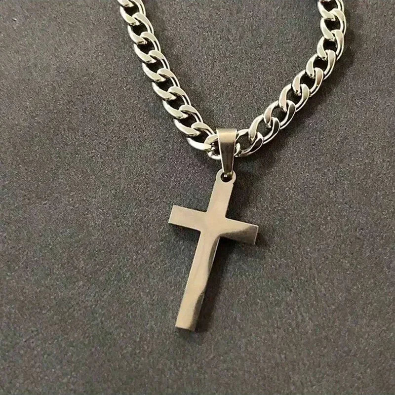 925 Sterling Silver Cross Necklace for Men Women 5mm Stainless Steel Durable Cuban Crucifix Pendant Necklace Jewelry250910