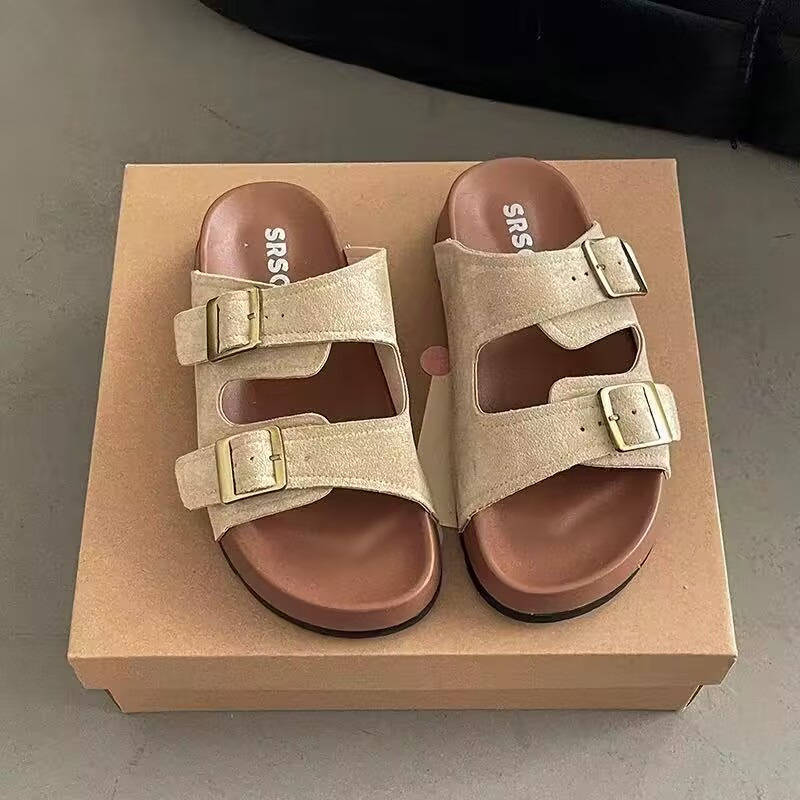 Women's Sandals Autumn New Designer Shoes Thick soled Single strap Slippers Beach Sandals Outerwear Flat Lazy Slippers