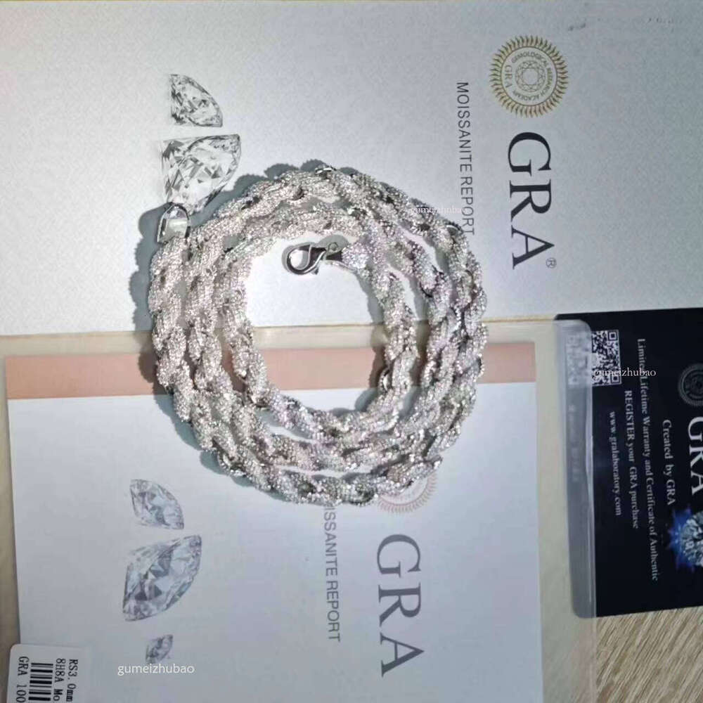 High Transparency VVS Sand Stone Necklace S Sier Hip Hop Tennis Rope Chain Men's Cuban Style