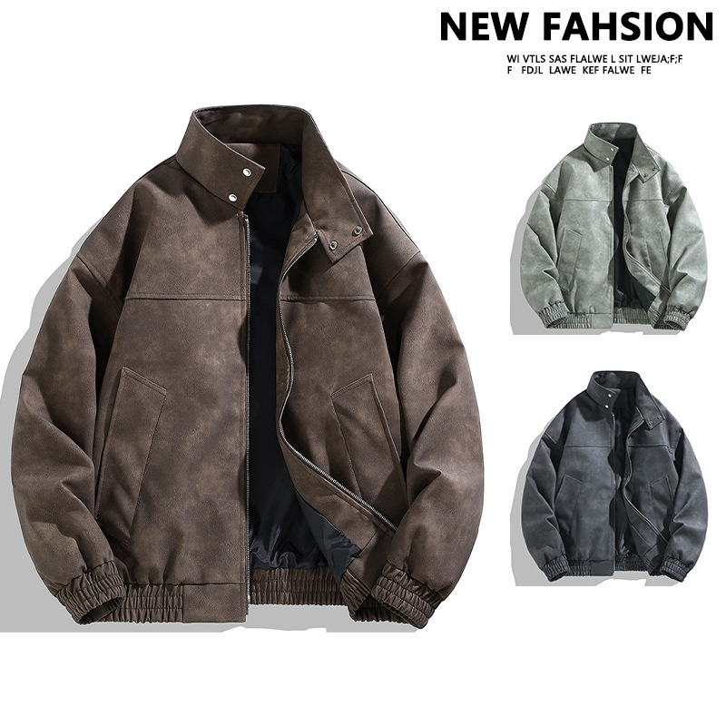 Free shipping designer Mens Jackets classic light luxury hot selling vintage tie dye leather jacket for men in spring and autumn stand up collar coat 