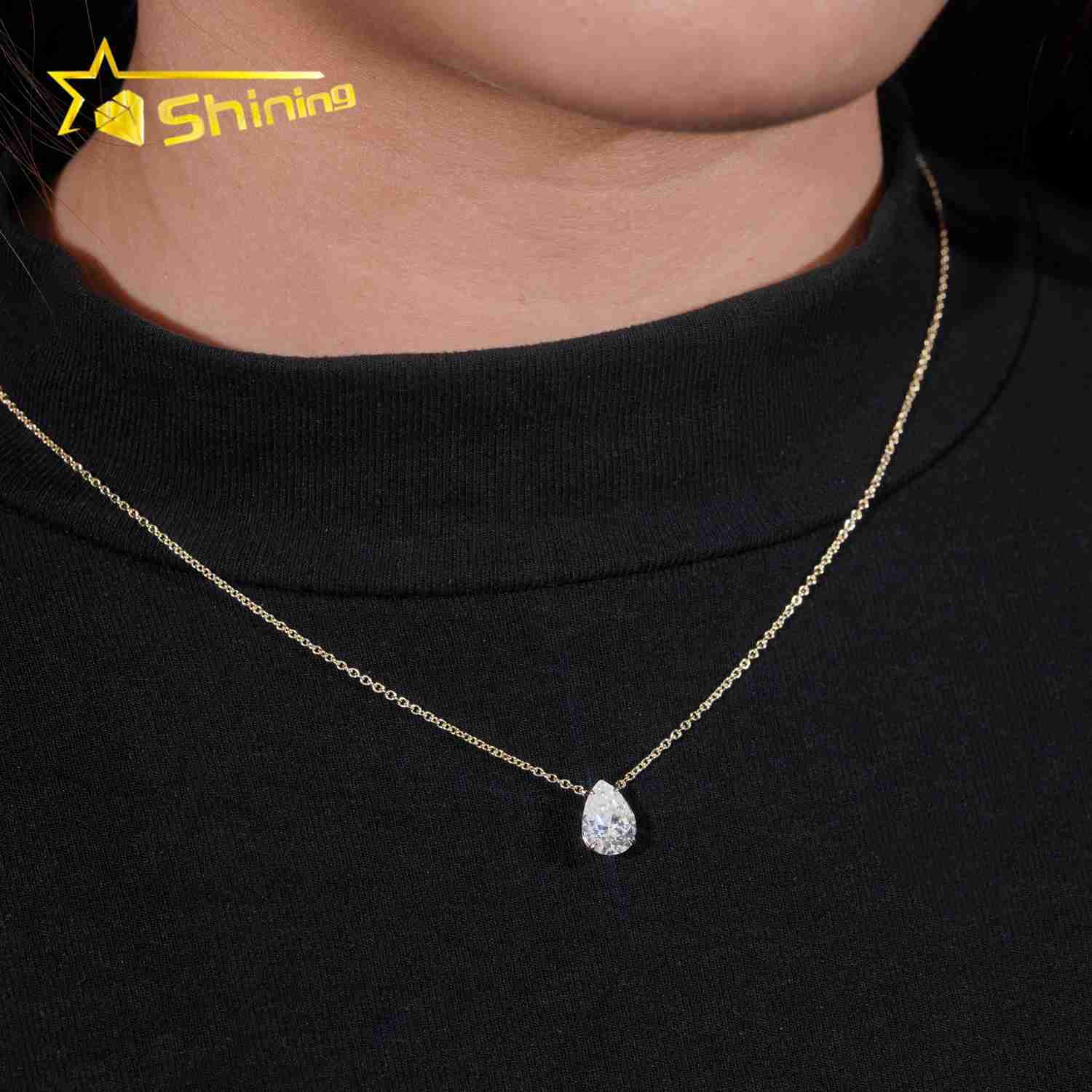 Women Classic 1Moissanite Diamond Necklace 18 Yellow Gold IGI Report Lab Grown Diamond Pear Diamond Necklace
