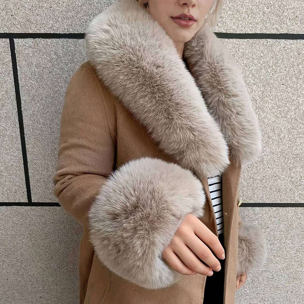 LHXDW New women's woolen coat with faux fur Fluffy fur leader Mouth women winter warm faux fur double-sided wool jacket Artificial fur