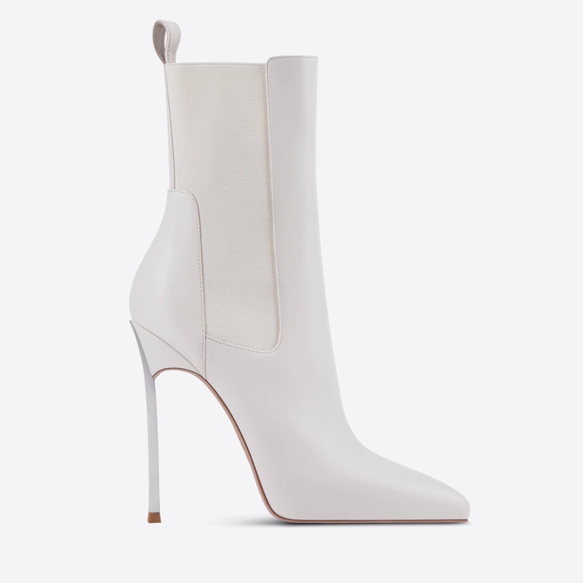 Chengdu Handmade Pointed Toe Chunky Heel Ankle Boots - Metal Accent Pull-On Boots (White/Black) European Style Fashion Boots
