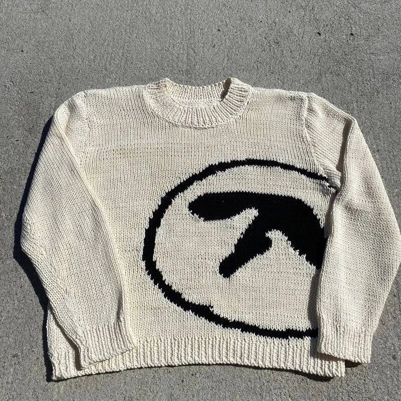 Men's Sweater Aphex Twin Knit Winter Oversized Vintage Long Sleeve Tops Jumper Pullover Y2k Streetwear Graphic Fashion Clothing dongdumaoyi