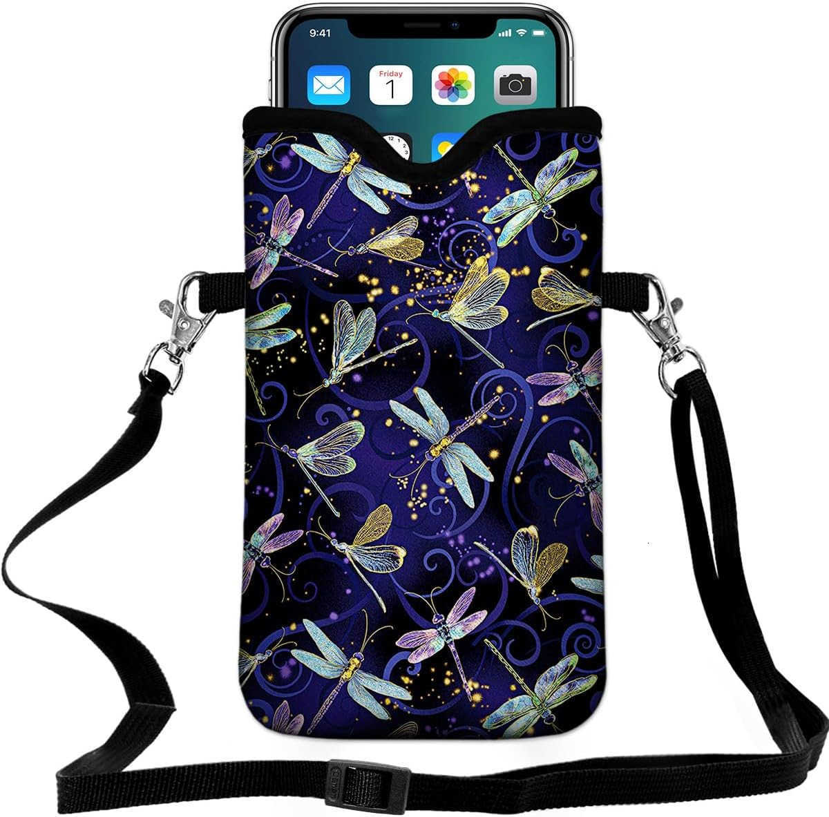 Neoprene Cell Phone Pouch 71 X 4 in Mobile Protection Case Bag with Crossbody StrapNeck Lanyard Luxury Flowers Leaf Printed Pattern Z250910