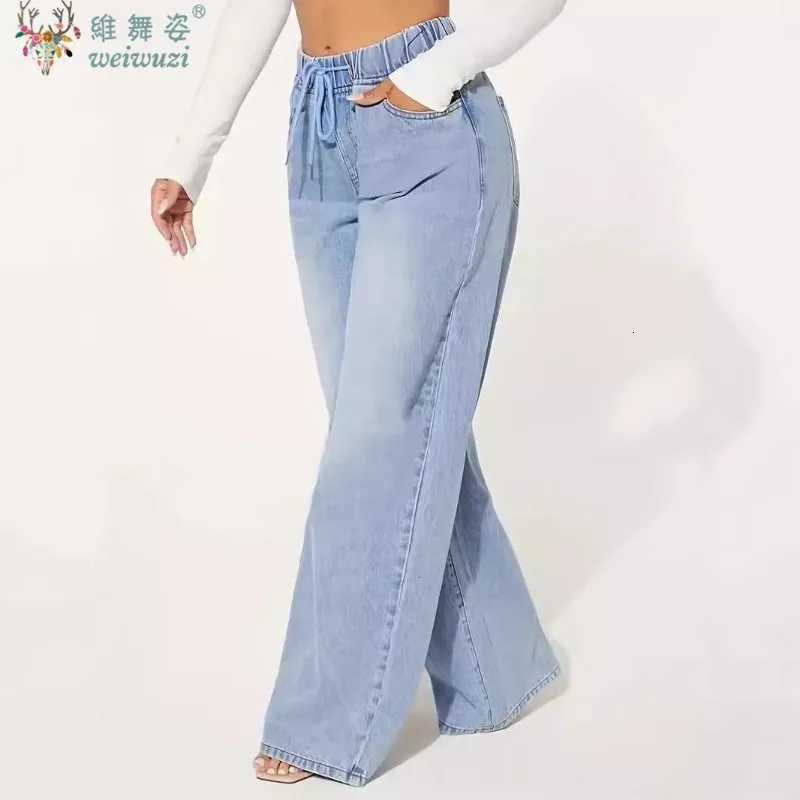 Wide Leg Denim Pants JEANS for Women Vintage FloorLength High Waist Pants Drawstring Practical Causal Streetwear Wash Trousers Z250910
