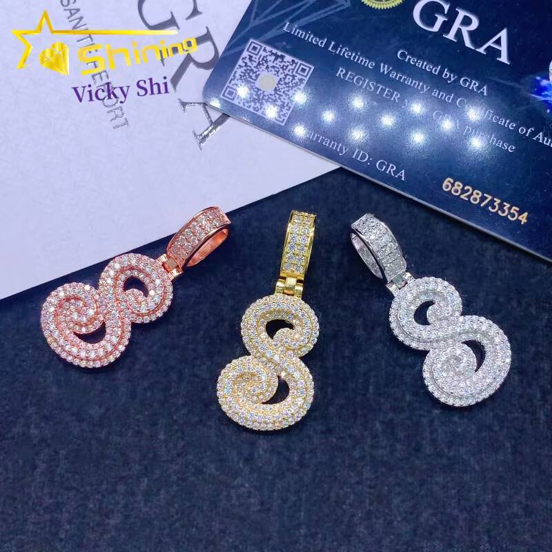 Hip Hop Jewelry 925 Silver Pass Diamond Tester Moissanite Letter Pendant Custom Iced Out Moissanite Pendant for Men