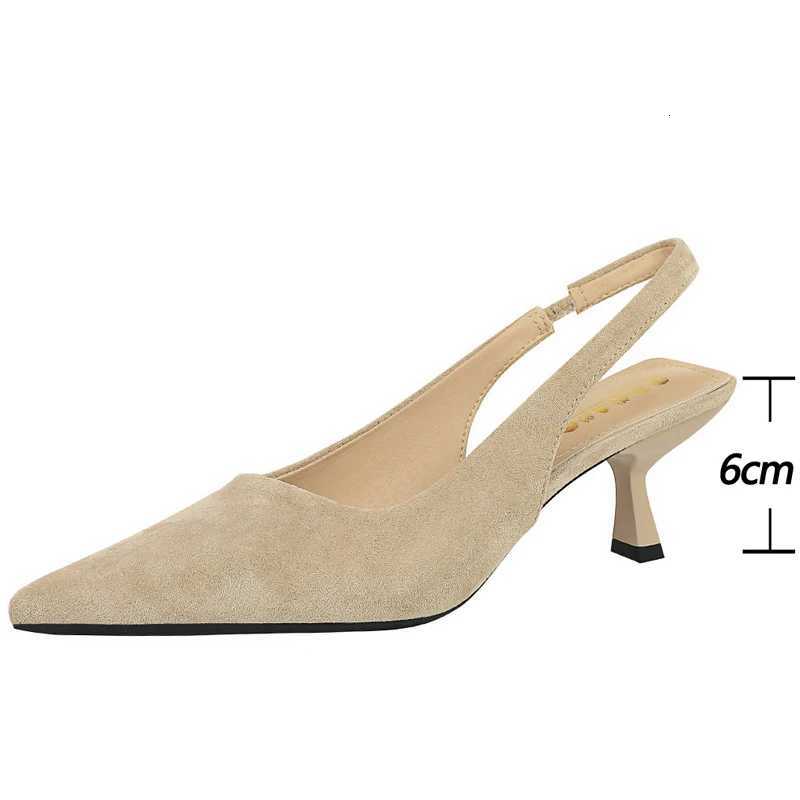 BIGTREE Shoes Suede Women Pumps Pointed hollow out High Heels 6 CM Summer Womens Sandals occupation Office shoes Kitten heels W250910