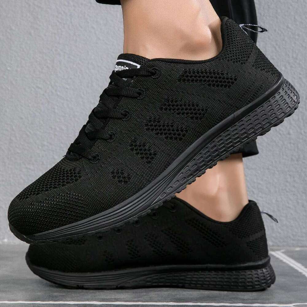 Women Casual Shoes Breathable Walking Mesh Lace Up Flat Shoes black Non slip fashion Sneakers