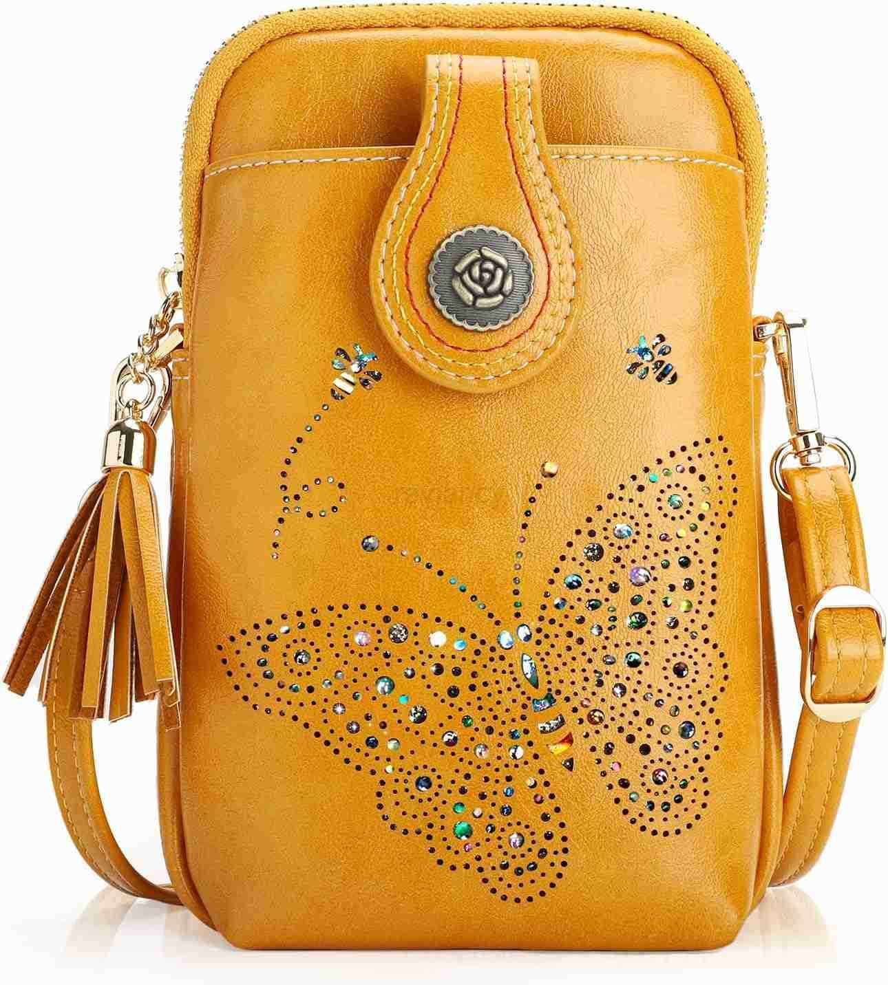 Small Crossbody Bags for Women Lightweight Mini Cute Cell Phone Purse for Women with Tassel Shining ButterflyW250909