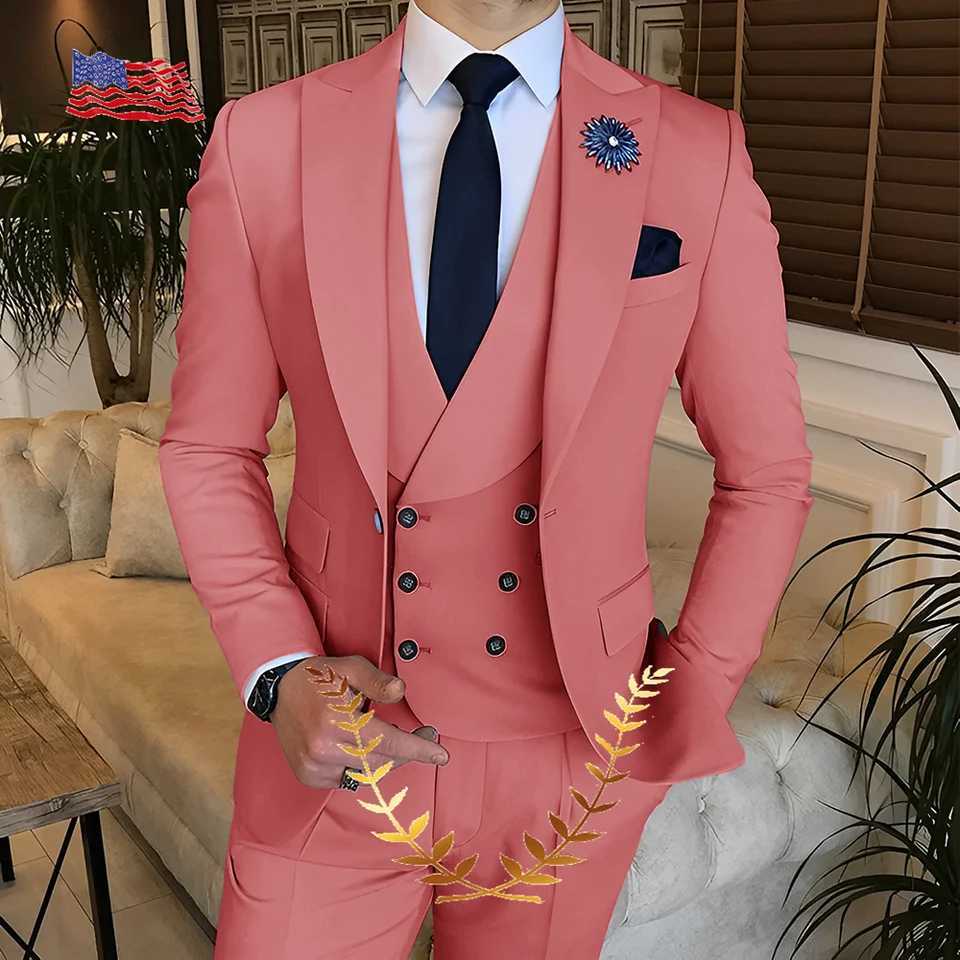 Sky Blue Groom Wedding Tuxedo Mens Suit Jacket Pants Vest 3piece Set Slim Fit Handsome Men Blazer for Party W250910