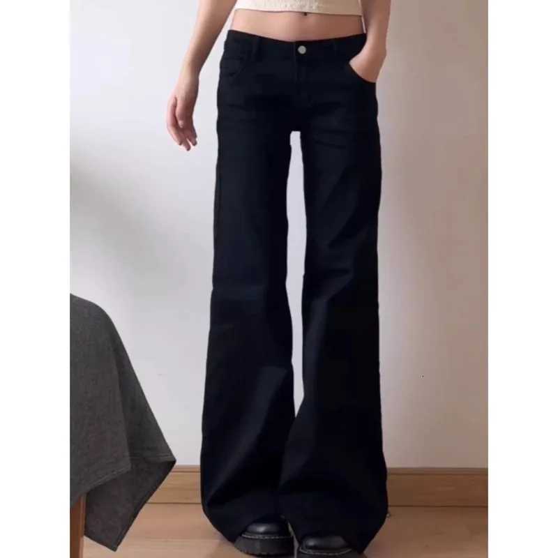 Botvotee Y2K Black Low Waist Jeans Flare Washed Vintage Casual Minimalist Denim Pants Grunge Solid Color Street Retro Trousers Z250910