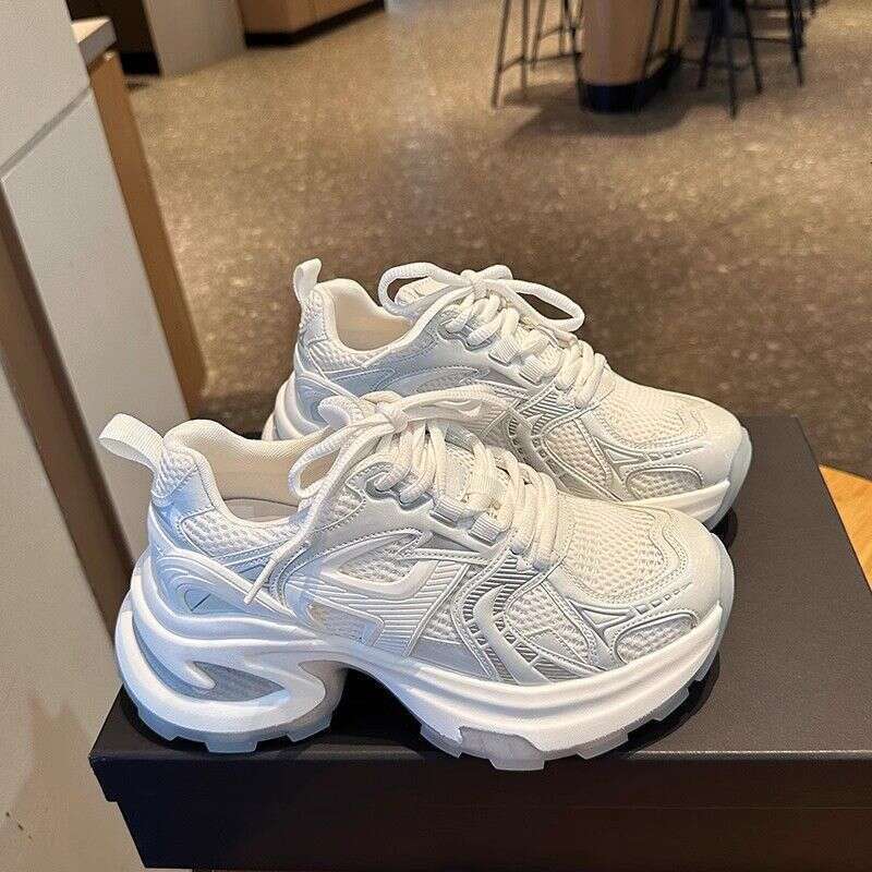 Silver Thick-Soled Dad Sneakers for Women 2025 Summer New Mesh Breathable Versatile Casual Height-Increasing Sports Shoes