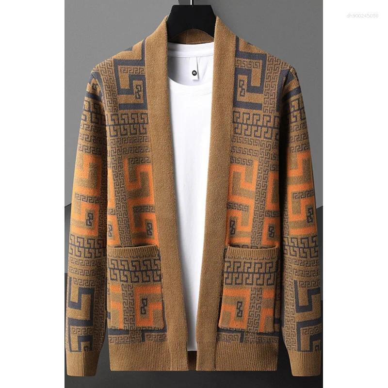 Men's Sweaters Spring And AutumnvCardigan Knit Sweater Outerwear Fashion Trendy Casual Printed Plus Size Loose Fit