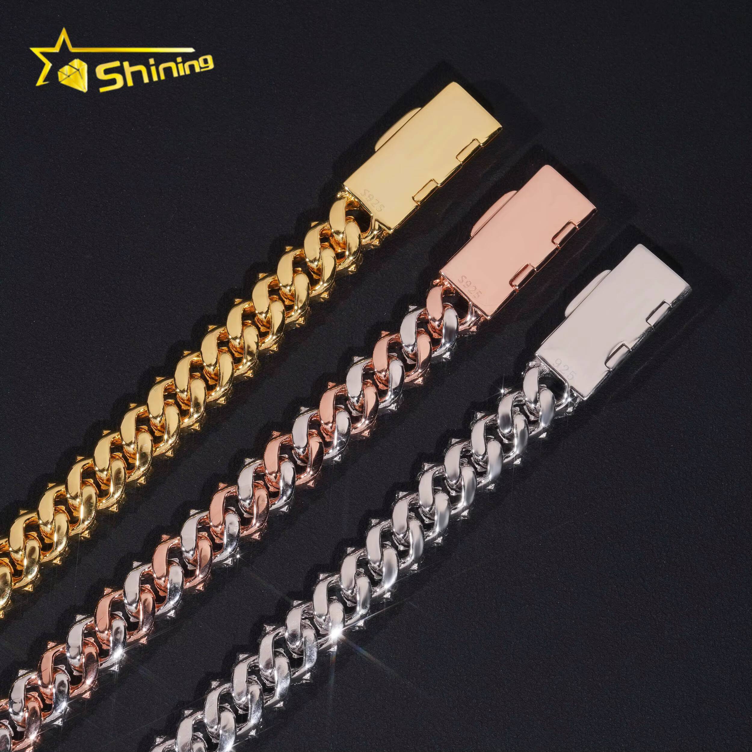 Promotion FaMoissaniteory Price Hip Hop Jewelry 12mm Solid 925 Sterling Silver Gold Plated GRA VVS Iced Out Moissanite Cuban Link Chain