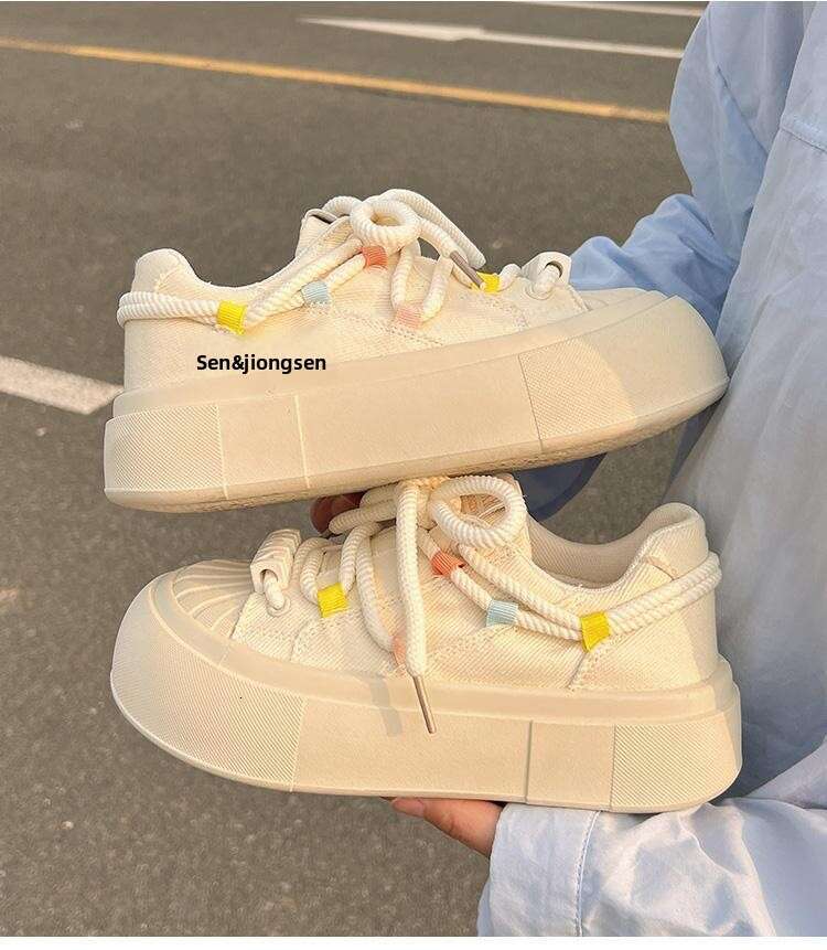 White Sneakers for Women 2025 Designer Shoe New Summer and Autumn Thick-Soled Canvas Shell Toe Ins Trend Board Shoes