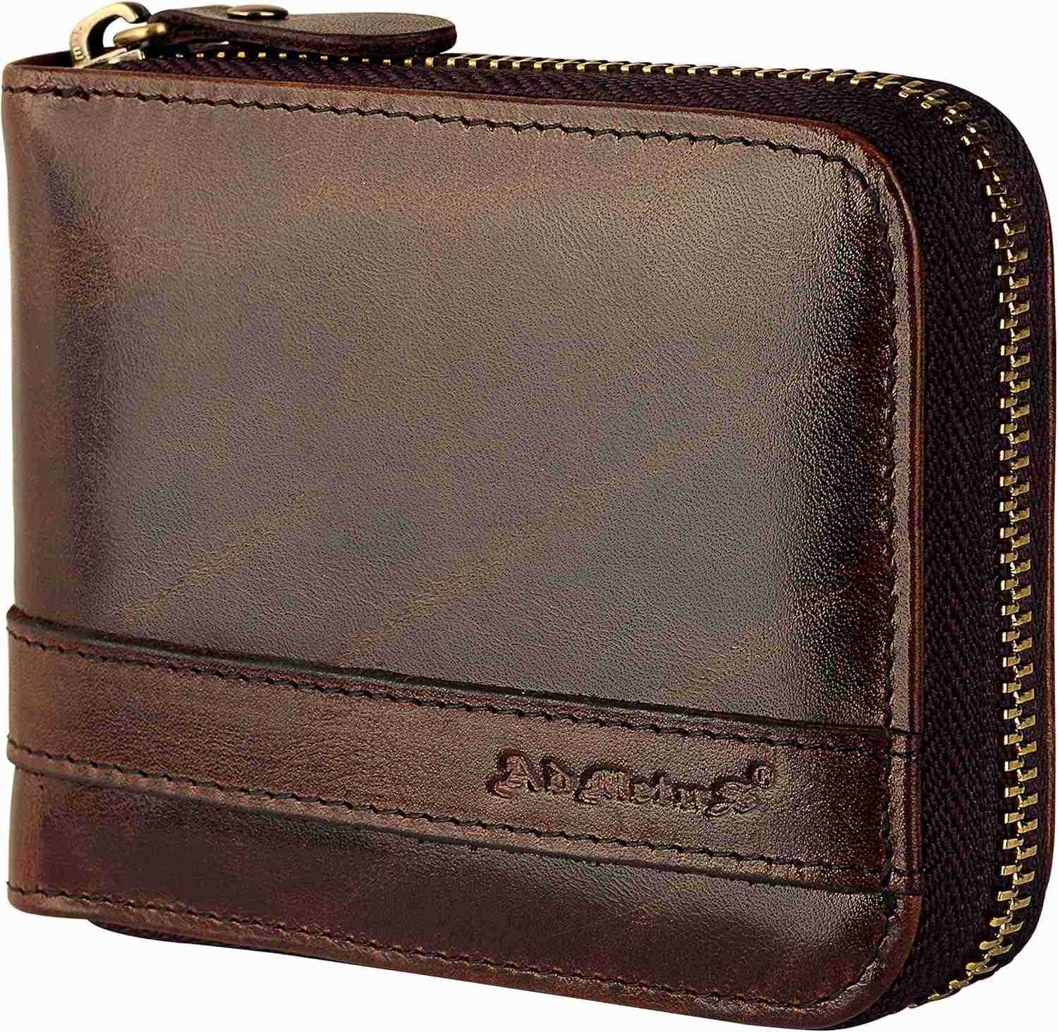 Mens Genuine Leather Short Ziparound Bifold WalletZ250910