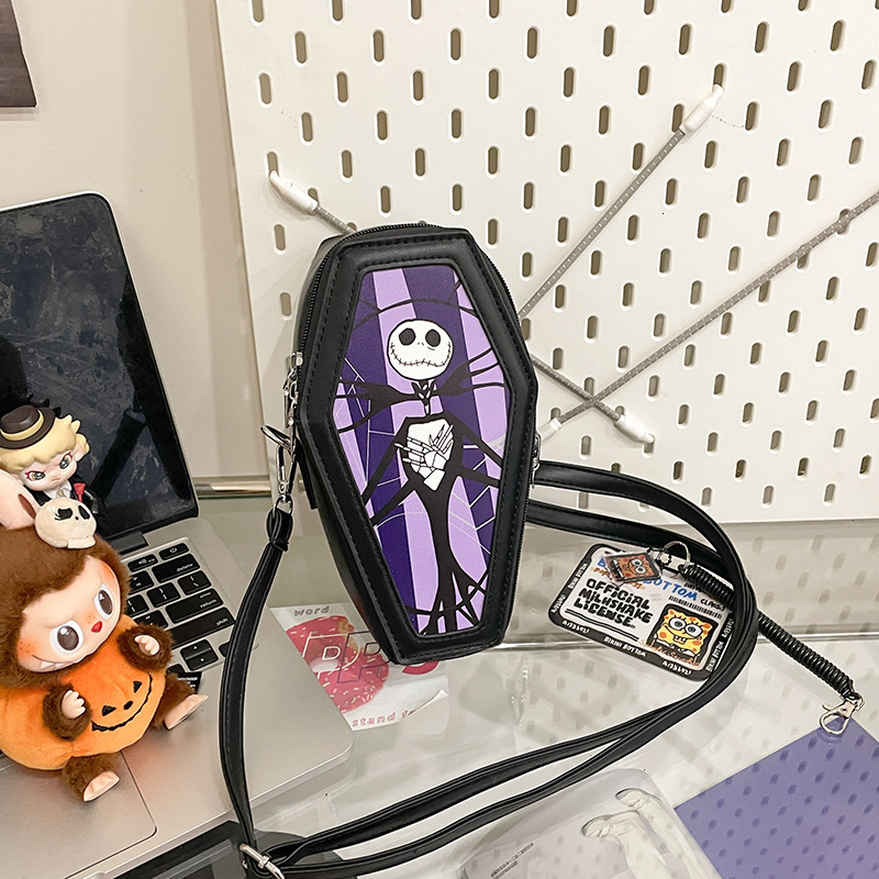 leisure 2025 Autumn New European and American Halloween Style Personalized Coffin Bag Embroidered Spider Skull Women's Shoulder Bag Designer Bag