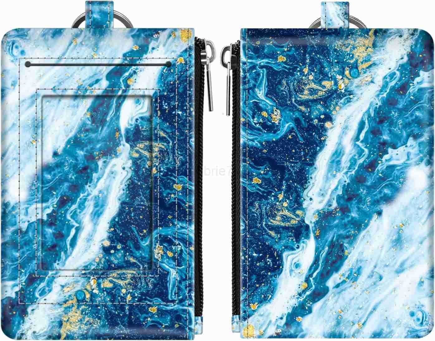 Zip ID Case Card Holder Slim Coin Purse Wallet RFID Blocking Change Pouch with Key ChainZ250910