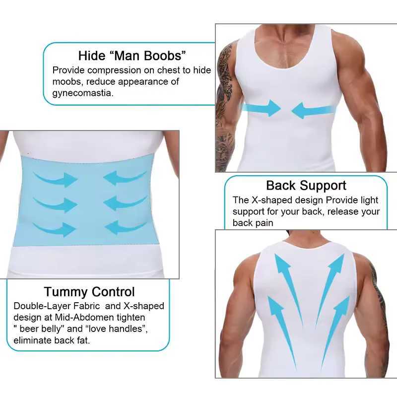 Men Body Shaper Slimming Compression Vest Undershirt Seamless Waist Tank Top Belly Control Workout Weight Loss Shapewear W250910