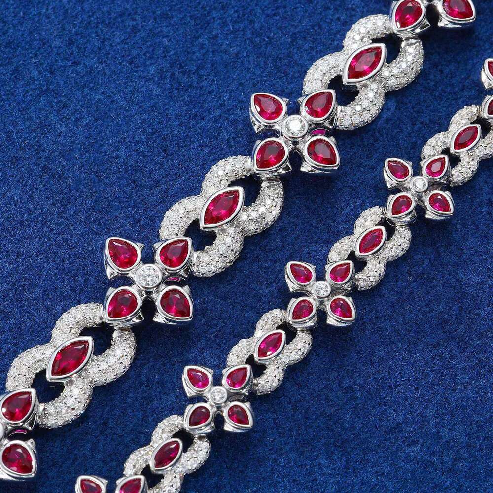 Fine Jewelry Men 10mm 14mm Sterling Sier VVS Moissanite Dia Colorful Moissanite Four Leaf Clover Infinity Link Bracelet