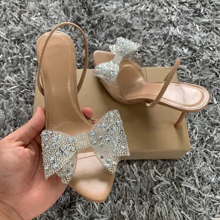 Summer Women High Heel Sandals Transparent PVC Heels Luxury Rhinestone Bow Slingbacks Female Sexy Party Wedding pumps Shoes W250910