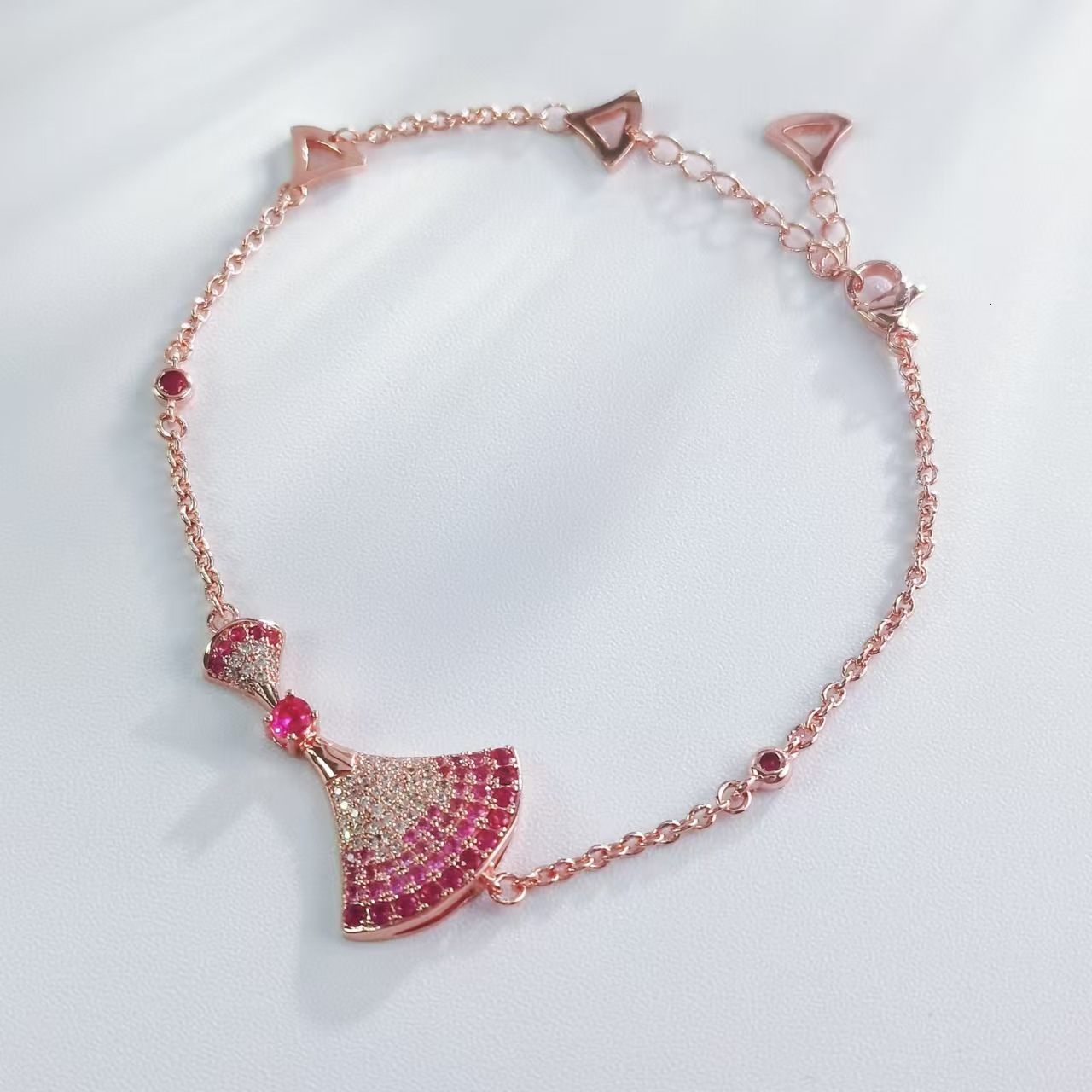 Luxury Brand Designer Jewelry Large Full Diamond Pink Dress For Women, 18K Rose Gold Plated Gradient Style, Fan-Shaped Skirt Set Wholesale