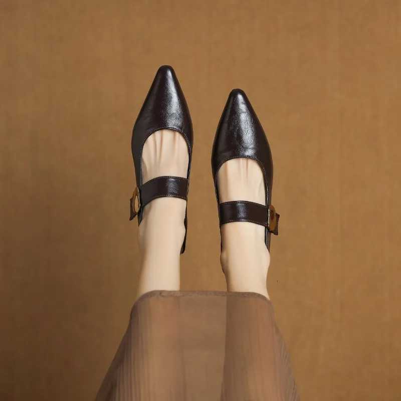 French thickheeled magic sticker shallow shoes 2025 spring new pointed and fashionable versatile nonslip small leather shoes W250910