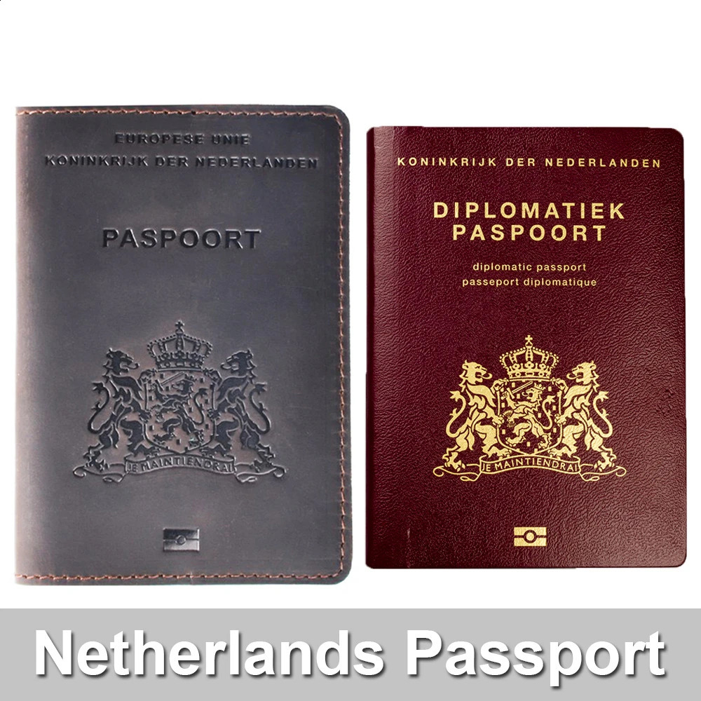 Genuine Leather Passport Cover for Netherlands Dutch Credit Card Holder Holland Passport Case Travel Wallet250906