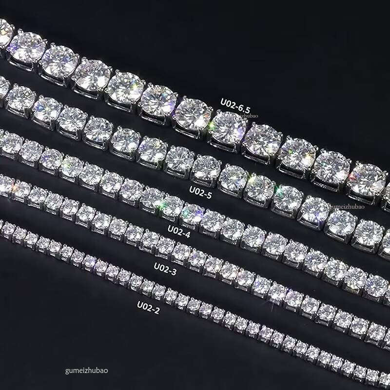 Sier Gra VVS Moissanite Tennis Chain 2mm 3mm 4mm 5mm Necklace Bracelet Men and Women Hiphop Jewelry