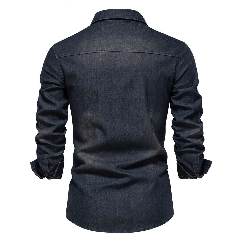 2024 Trendy New US Denim Men, Casual Solid Color Non-Ironing Long Sleeve Shirt for Men
