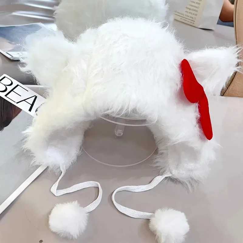 Korean Sweet Bow Plush C for Women Winter Girls Keep Warm Windproof Cat Ear Protection Hats Cute Pompom Beanie with Lace BowXJ250910