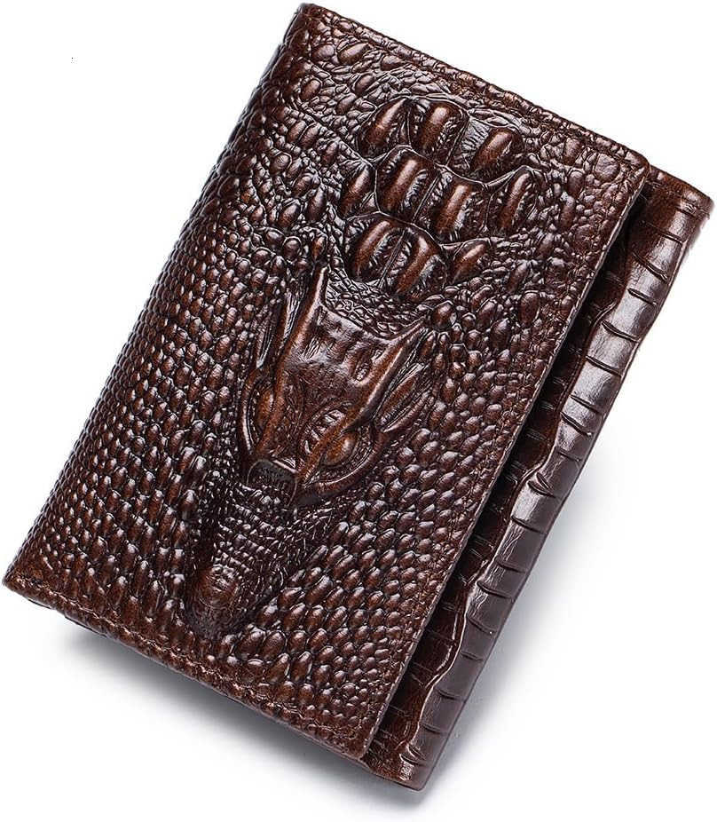 Genuine Cowhide Leather Mens Wallet CrocodileEmbossed Design with Large ID Window 15 Card Slots Builtin Zippered Coin Pocket Includes AntiTheft ChainZ