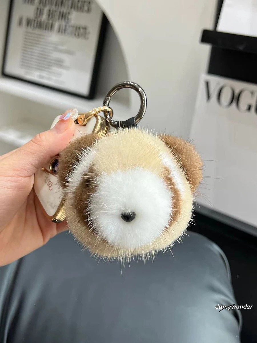 Cute Raccoon Real Mink Fur Keychain Plush Toy Trinkets Women Bag Hanging Ornaments Car Key Metal Ring Pendant Kids Classic Gift 250110