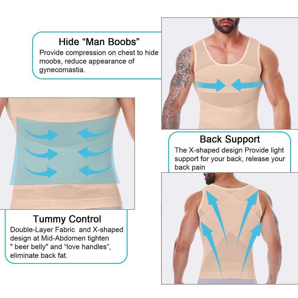 Mens Slim Waist Shaper Vest Abdomen Cross Sleeveless Top Black M3XL Nylon Breathable Sportswear Fitness Cross Ergonomic Nude W250910