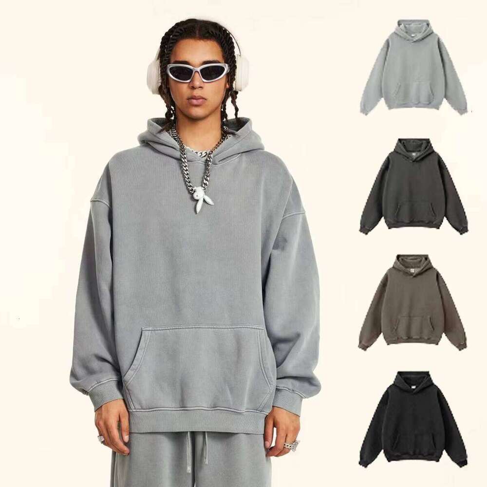 High Quality 340gsm Pullover Acid Washed Faded Wool Oversized Hoodie Streetwear