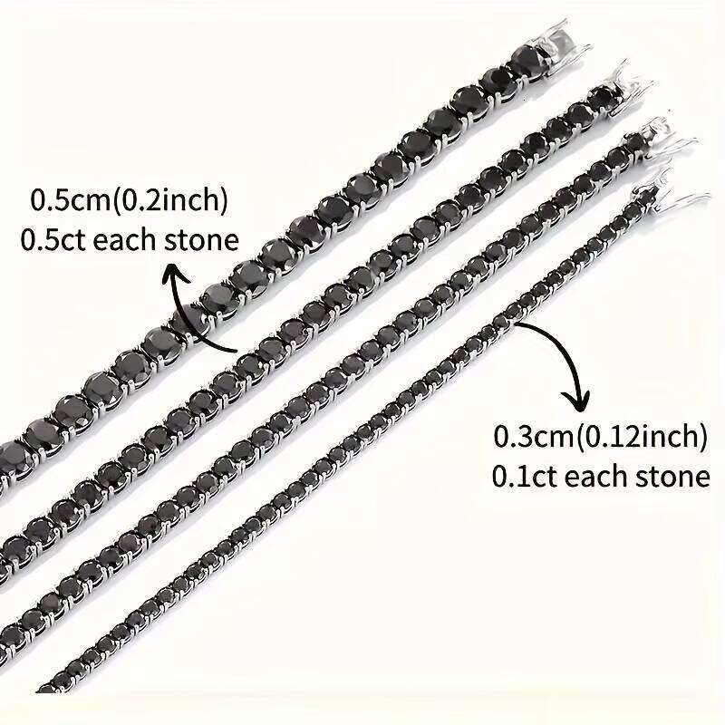 Black Moissanite Bracelet Men's Full Dia S Sterling Sier Light Simple Tennis Chain