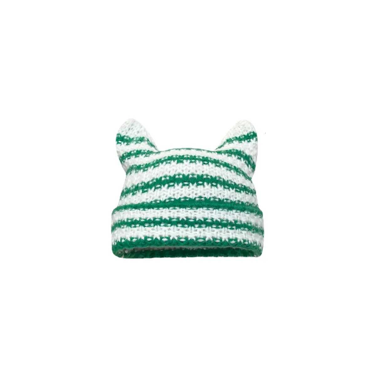 2023 Korean Wave Felix INS Black and White Stripe Knitted Cat Rabbit Ears Woolen Hat Fashion Trend Accories HatXJ250910