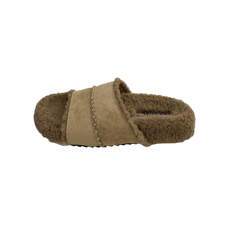 Autumn designer women's shoes thick soled slip on fur women's slippers for outdoor wear new slip on lazy shoes women's flat shoes