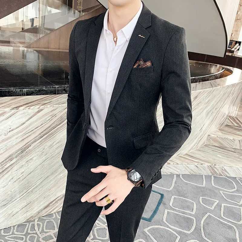 S7XL Jacket Pants Luxurious High end Brand Solid Color Mens Casual Business Slim Suit Two piece Suit Groom Wedding Suit W250910