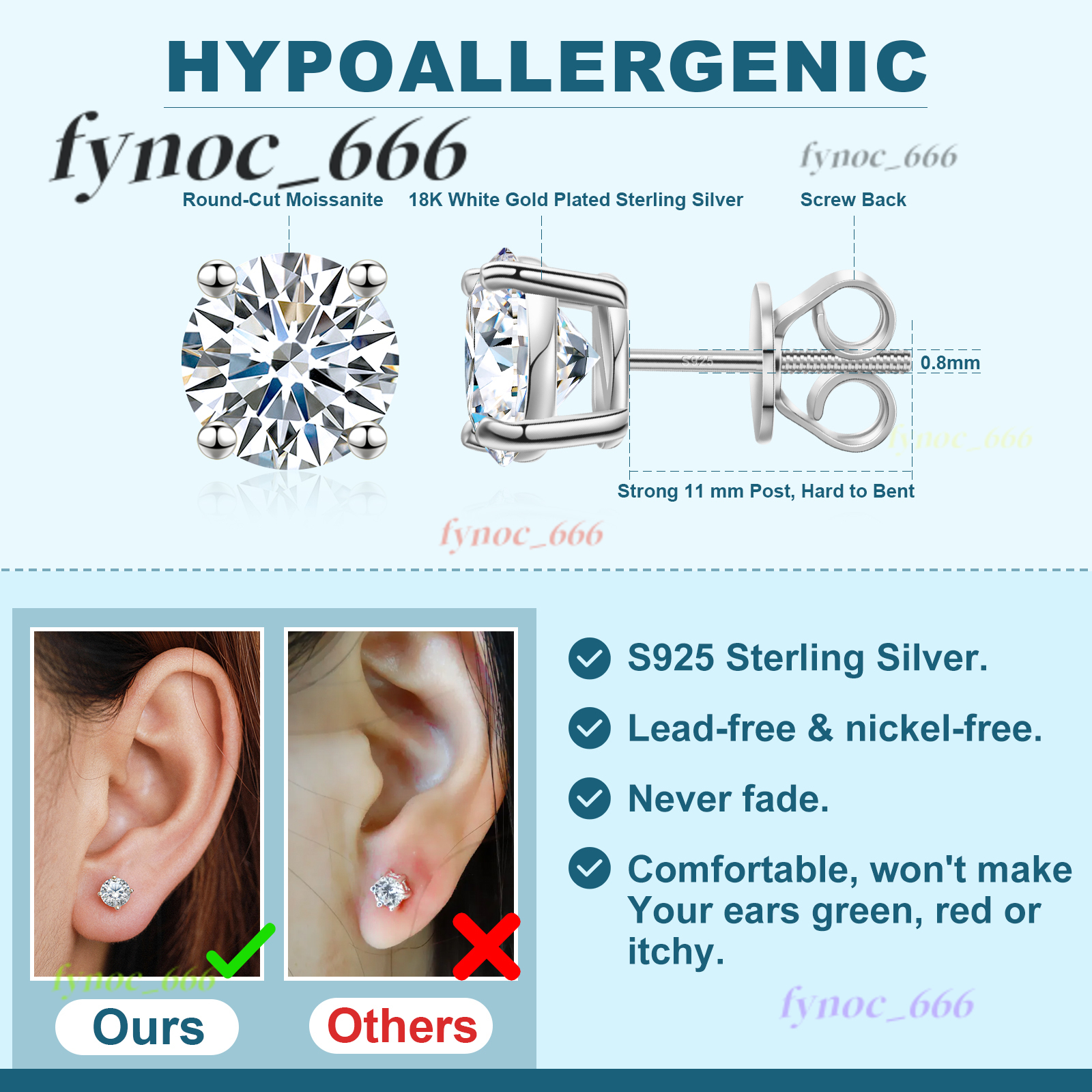 Wholesale Jewelry Classic 18K Gold Plated 925 Sterling Silver VVS Moissanite Diamond Stud Earrings Men Women